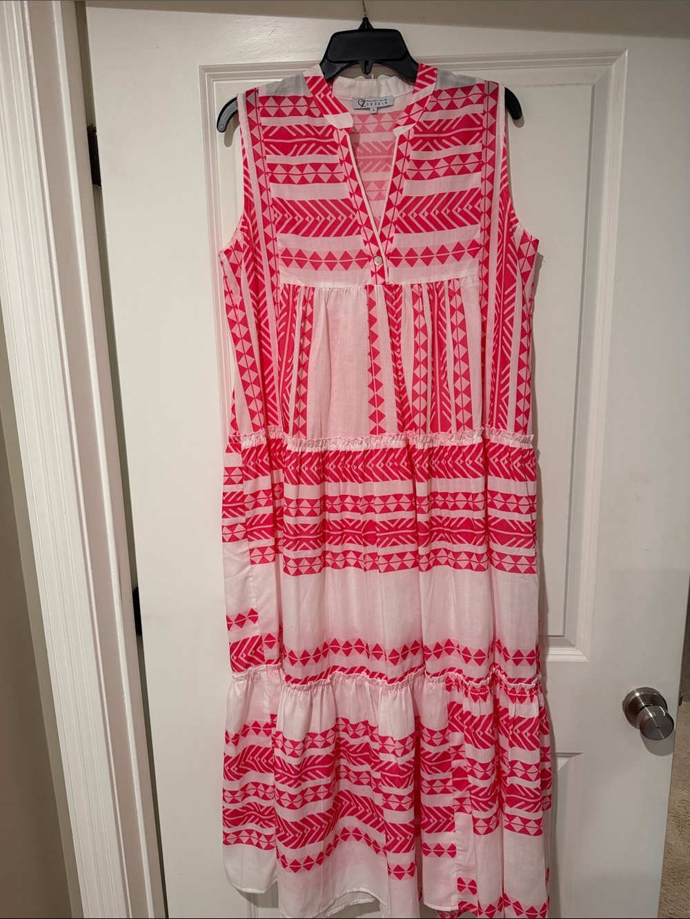 Collection B White and Pink Sleeveless Printed Tiered Maxi Dress